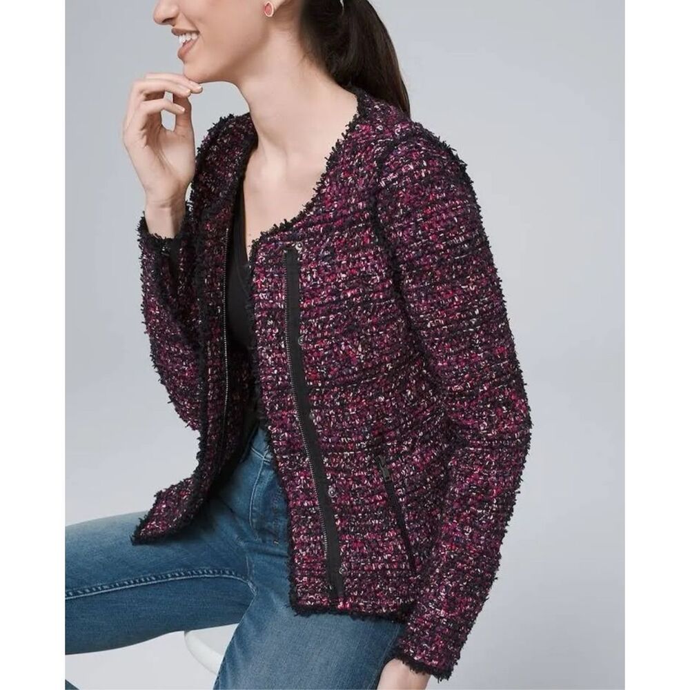 White House Black Market Pink and Black Tweed Blazer